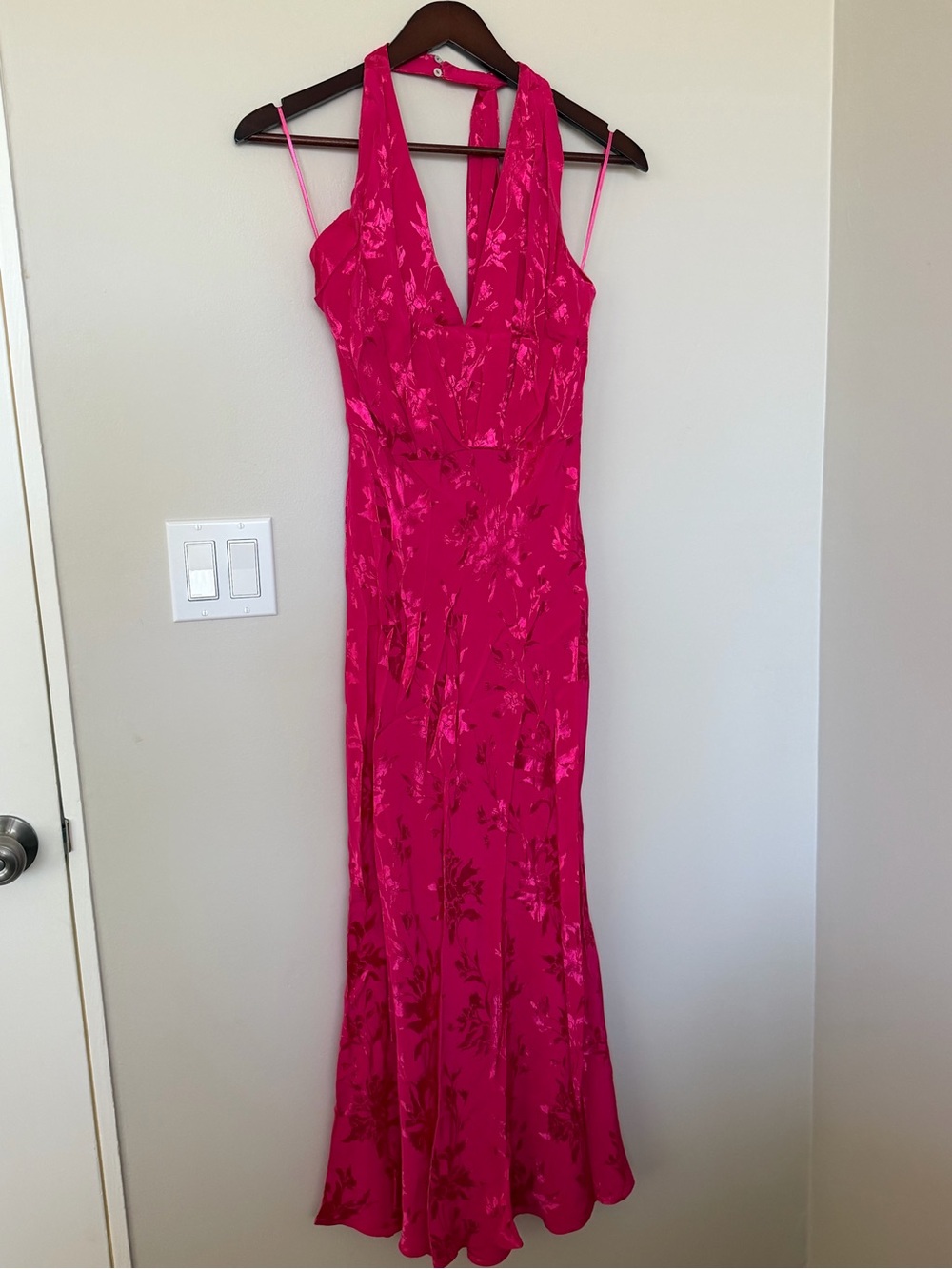ZARA JACQUARD MIDI DRESS BOW - FUSCIA
